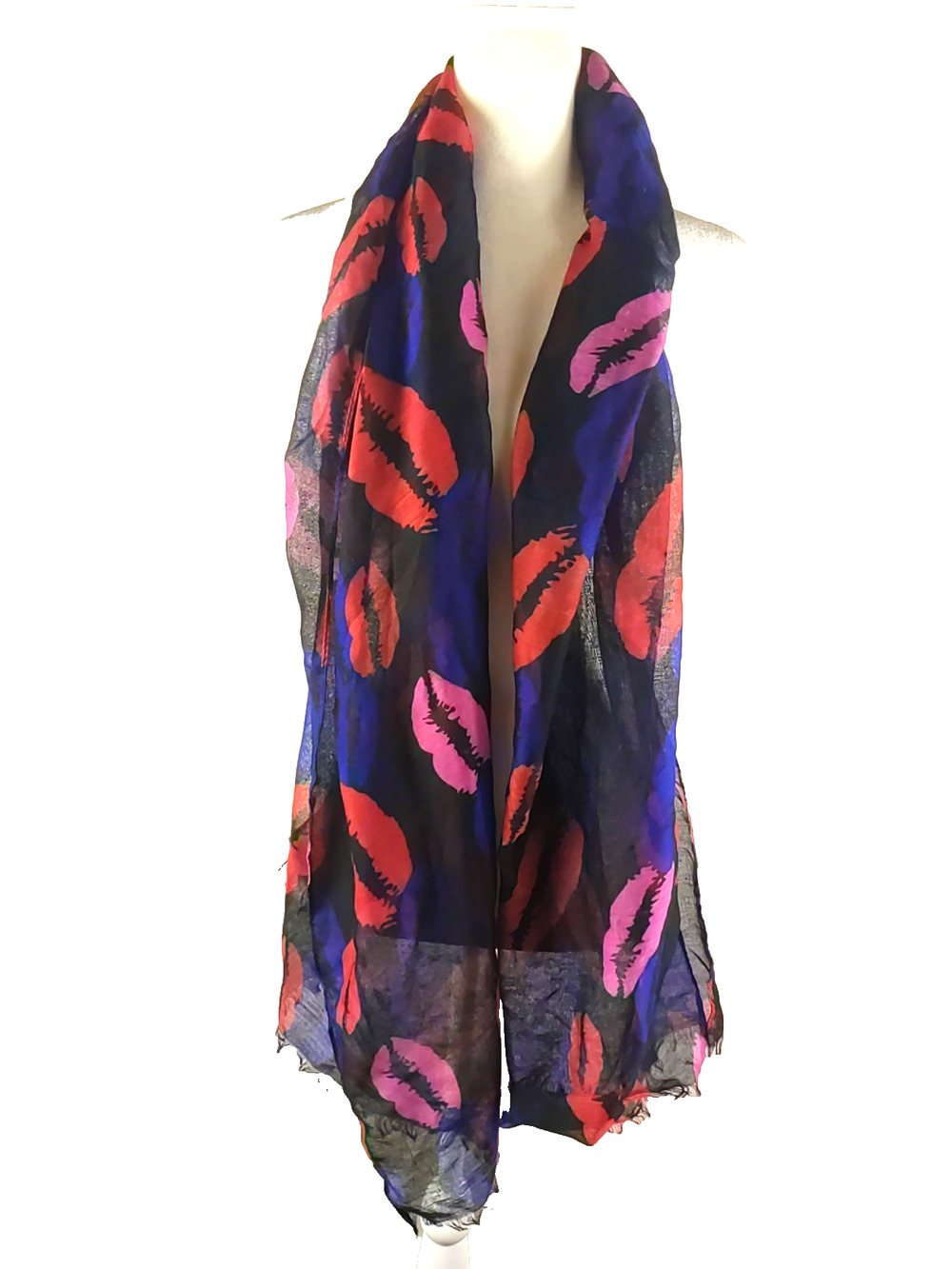 Copper Key Scarf Sheer Rectangle 70 X 20 Black Red Lips Preppy